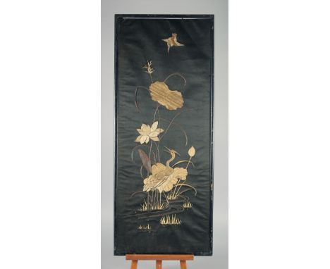 A CHINESE EMBROIDERED PICTURE PANEL, 81.5cm x 33.5cm.
