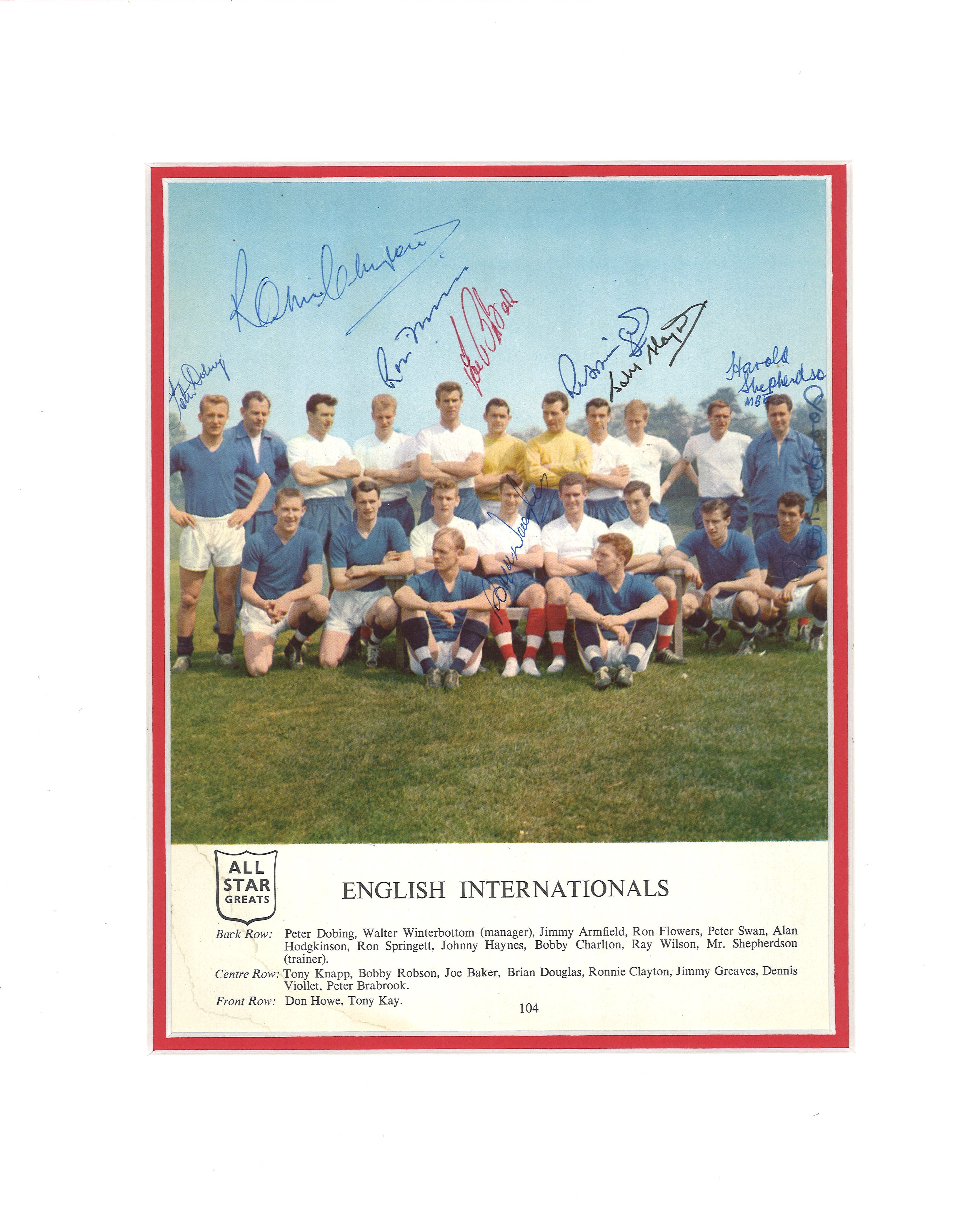 Football England Legends 14x12 mounted colour team photo signed by