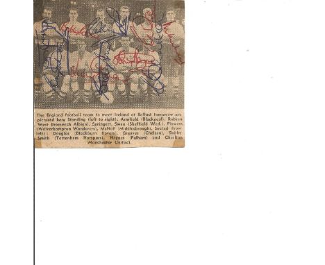 Football Legends England team vintage team photo early 1960s 11 signatures Jimmy Armfield, Bobby Robson, Ron Springett, Peter