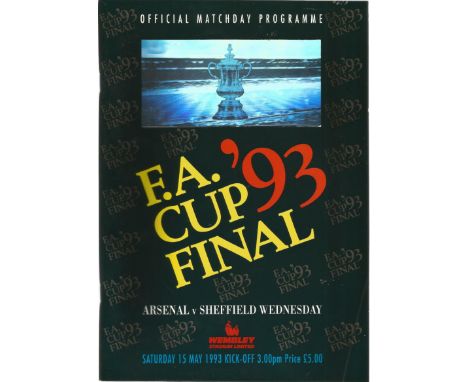 Football Arsenal v Sheffield Wednesday vintage programme F. A Cup final Wembley Stadium 15th May 1993. Good condition Est. 