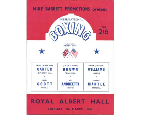 Boxing Rubin Carter v Harry Scott vintage fight programme Royal Albert Hall 9th March 1965. Good condition Est. 