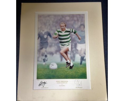 Football Jimmy Johnstone 24x20 mounted print by the artist Gary Brandham signed in pencil by the artist and the Celtic Legend