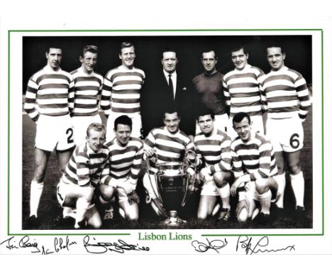 Football Celtic FC 16x12 signed Lisbon Lions b/w photo signed by five members of the 1967 European Cup Final winners team sig