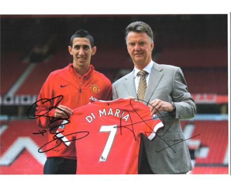 Football Angel DI Maria and Louis Van Gaal 12x16 signed colour photo pictured during their time with Manchester United. Good 