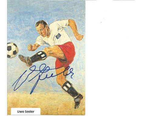 Football Uwe Seeler signed 6x4 print picturing the legendary German striker playing for Hamburg. Good condition Est. 