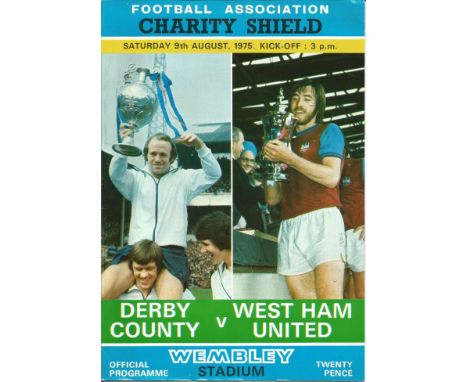 Football Derby County v West Ham United vintage programme Charity Shield 9th August 1975. Good condition Est. 