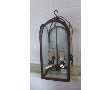 A modern brass four light hall lantern - Height 52cm x 20cm square