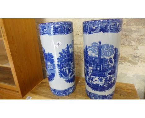 A pair of blue and white Ironstone style stick/umbrella stands