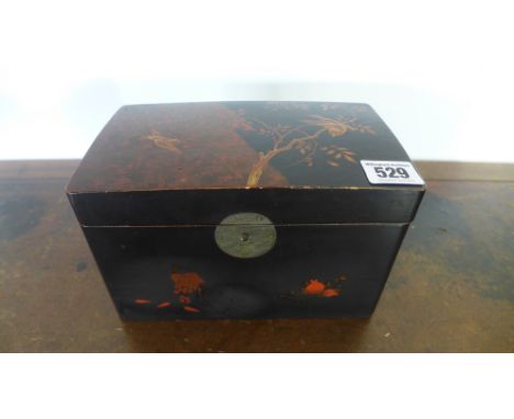 An Oriental lacquered two section tea caddy