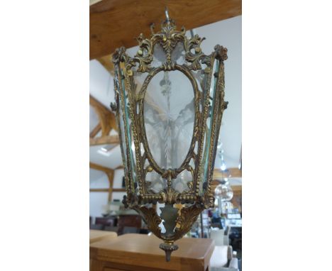 An ornate gilt mirror lantern with five etched glass panels - Height 61cm 