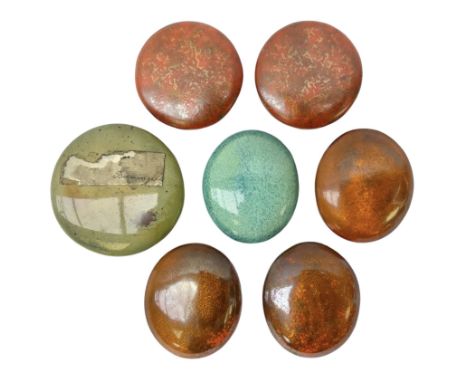 Henry George Murphy (1884-1939), collection of seven Arts &amp; Crafts glazed ceramic roundels, of circular and oval form, fi