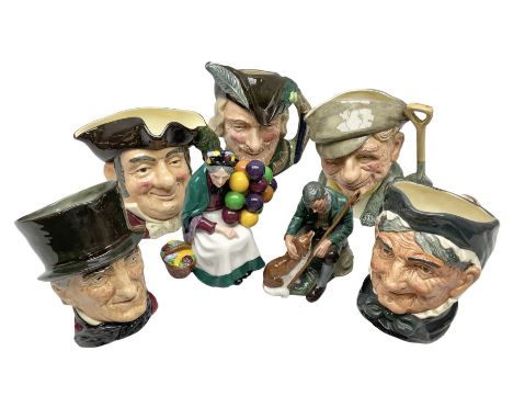 Two Royal Doulton figures, comprising The Master no.HN2325 and The Old Balloon Seller no. HN1315, together with five Royal Do