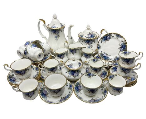 Royal Albert Moonlight Rose pattern tea and coffee service, comprising coffee pot, teapot, covered twin handled sucrier, two 