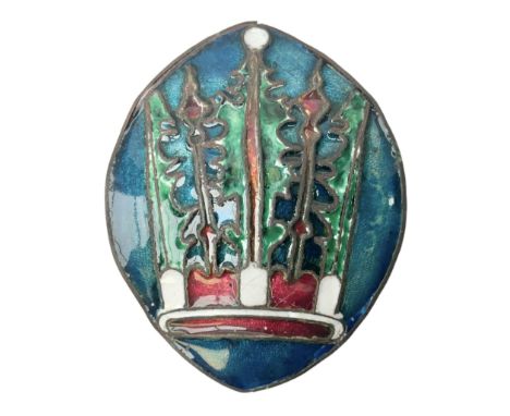 Henry George Murphy (1884-1939), Arts &amp; Crafts enamel panel, of bulbous elliptical form decorated with a stylised crown i
