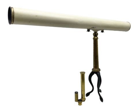 Aitchison &amp; Co, painted brass single-draw telescope, upon folding tripod, H53cm