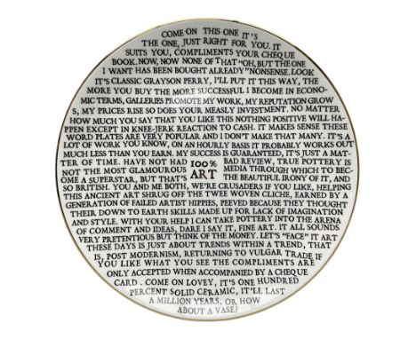 Grayson Perry RA (b.1960) 100% Art plate, 2020 fine china plate, with artist's seal printed to the base, produced for the Yor