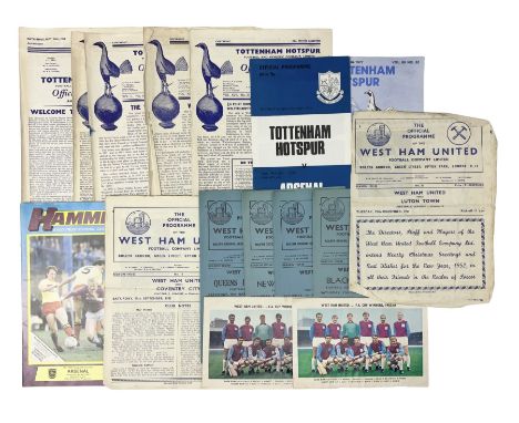 West Ham United - eight 1940s/50s home programmes for 1947/48 - 1951/52 and another for 1986/87 and two team photographs; tog