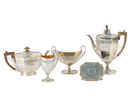 A Victorian silver coffee tea set, London dated 1883, mm Walter &amp; John Barnard, comprising tea pot, tea pot stand, coffee