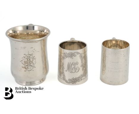 A silver christening mug, Chester assay mark dated 1902, mm&nbsp;George Nathan &amp; Ridley Hayes 142.9 gms; two small christ