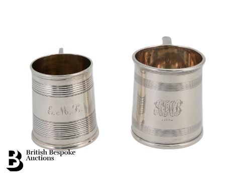 A silver tankard-style christening mug, with engine turned girdle, Birmingham hallmark dated 1911, mm&nbsp;Arthur &amp; John 