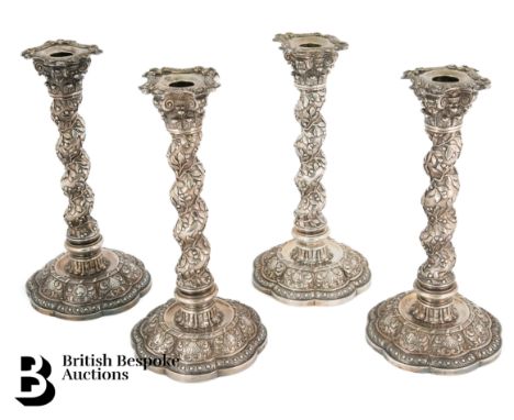 A magnificent set of four silver George III candlesticks by Robert Hennell II, London assay marks dated 1819,  approx 30.5 cm