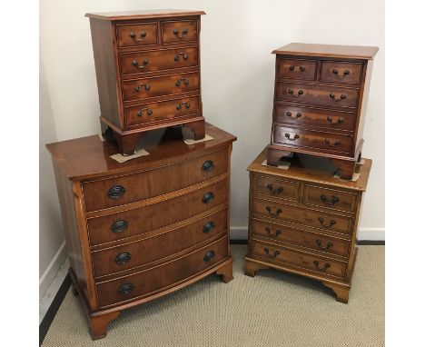 A modern yew wood bow front chest of four drawers, 88 cm wide x 50.5 cm deep x 92.5 cm high, together with a modern yew wood 