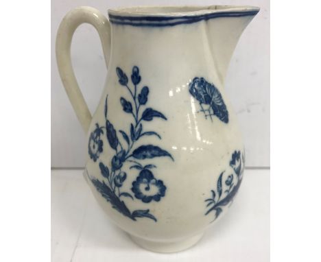 A Caughley blue and white floral decorated sparrow beak jug, 10.5 cm high