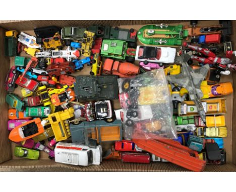 A large collection of die-cast and other toys to include a Matchbox Series Ready-mix concrete truck, a Matchbox Super King K-