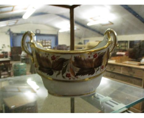WORCESTER BARR FLIGHT &amp; BARR EARLY 19TH CENTURY BOAT SHAPED BOWL WITH FLORAL DECORATION AND GILT HANDLES, 18CM LONG  