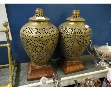 PAIR OF GILT DECORATED LAMP BASES, EACH APPROX 36CM 