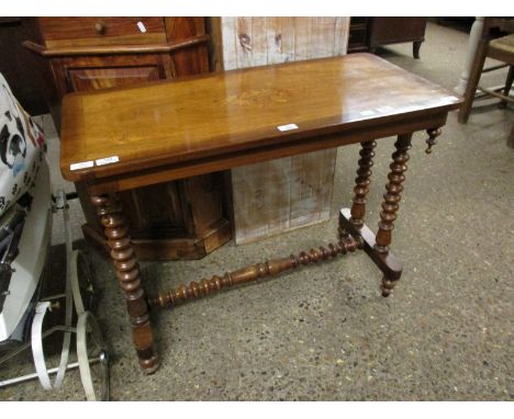 19TH CENTURY MAHOGANY SMALL CENTRE TABLE, THE CENTRAL PANEL INLAID AT THE CORNERS WITH BUTTERFLIES OVER A PLAIN FRIEZE AND RA