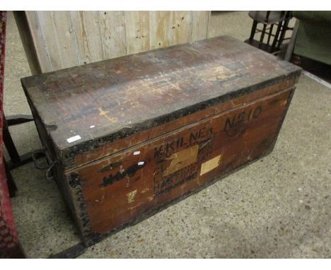 LARGE WOODEN TRAVELLING TRUNK, WIDTH APPROX 117CM  