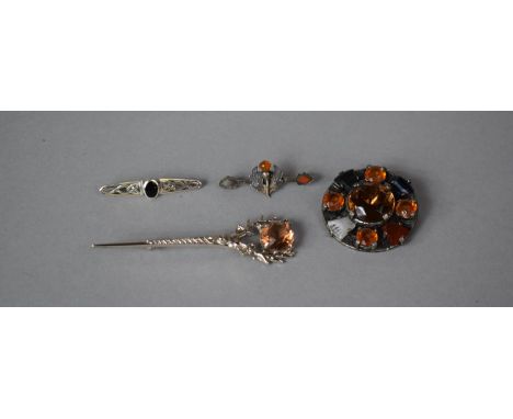 Two Silver Scottish Brooches and Two White Metal Scottish Sash Pins 
