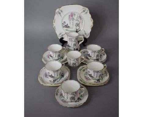 A Standard China Pink Pagoda Pattern Part Teaset to include Six Cups, Milk, Five Saucers, Four Side Plates, Four Cake Plates 