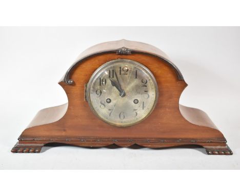 An Edwardian Walnut Mantle Clock with Eight Day Movement (Missing Pendulum and Key), 48cm wide 