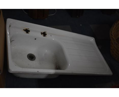 A Vintage Single Drainer Enamel Sink Top, 106cm wide 