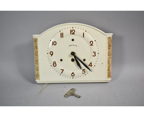 A Mid 20th Century Eight Day, Wall Mounting Ceramic Wall Clock by Ingersoll, Working, 28cm wide