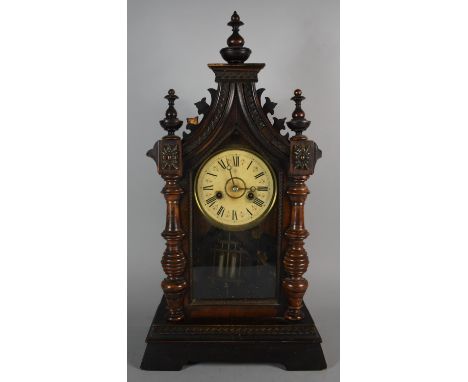 An American Mantle Clock with Half Pilaster Decoration, 8 Day Movement, 52cm High 