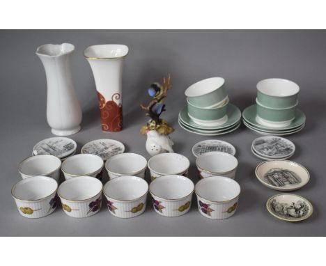 A Collection of Ceramics to Include Royal Worcester Ramekins, Wedgwood Vase, Pin Dishes, Royal Crown Derby Blue Tit (Flower A