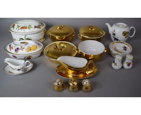 A Collection of Royal Worcester Evesham and Gilt Oven to Table Dinnerwares to include Tureens, Teapot, Salt and pepper, Sauce