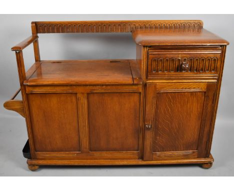 A Mid 20th Century Oak Hall Telephone Seat/Stick Stand with Single Drawer Over Cupboard, Hinged Seat to Boxed Storage and Sid