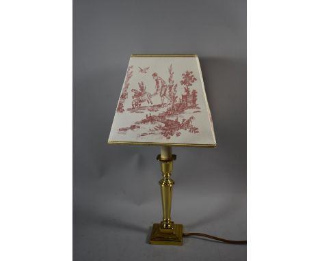 A Modern Table Lamp and Shade in the Form of a Brass Candlestick, Total Height 46cm 