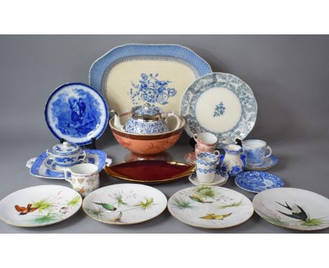 A Collection of Ceramics to include a 19th Century Lustre Bowl, Flow Blue and White Plate, Blue and White Teapot, Teacups and