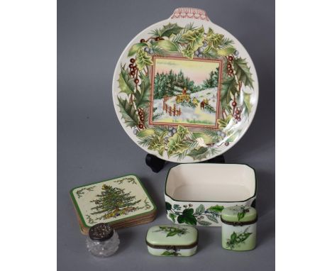 A Spode "Victorian Christmas" Plate, Bring Home the Tree, Coasters, Ceramic Boxes etc 