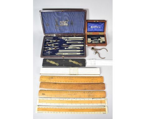 A Collection of Various Vintage Drawing Sets, Scale Rules, Drawing Rules etc 