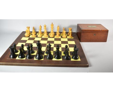 A Good Quality F.H. Ayres London Chess Set (with Rooks and Knight Stamped with Crown Mark), in Mahogany Box Inscribed "From M