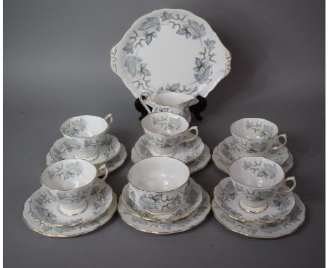 A Royal Albert Silver Maple Part Teaset to comprise Five Cups, Milk, Sugar, Six Saucers, Six Side Plates, Cake Plate 