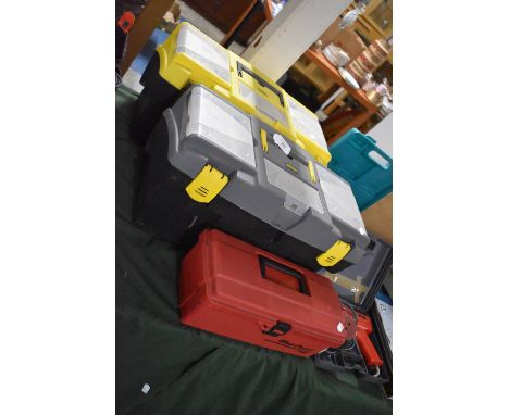 Two Stanley Tool Boxes with Contents Together with a Blue Point Example, Also with Screw Drivers, Spanners etc 