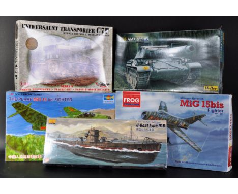 A collection of x5 large scale Military themed plastic model kits to include; Mini Hobby Models 1/200 scale U-Boat Type IX B 