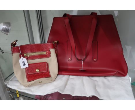 A red leather Jaeger handbag bag with dust bag along with a red leather and beige canvas Prada bag with authenticity certific